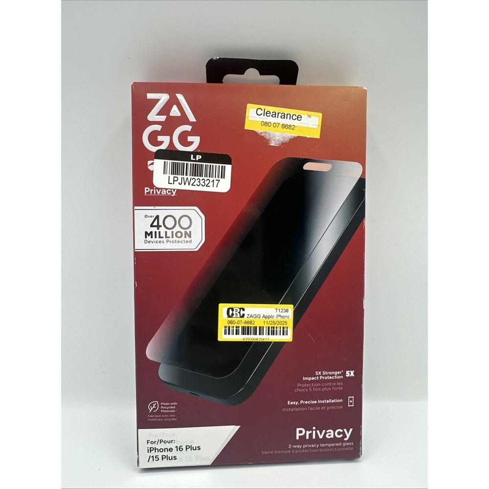 Zagg Glass Elite Screen Protector for‎ Apple iPhone 15 Plus, 16 Plus,